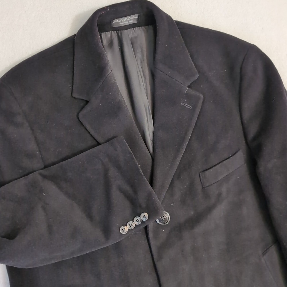 Vtg Lauren Ralph Lauren Overcoat Wool Cashmere Solid Black Mens 42 S 48" Tall